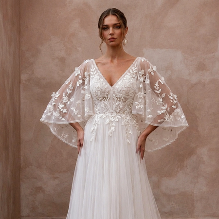 Flutter Sleeve Tulle Wedding Dress for a Garden Ceremony - Apparel & Accessories > Clothing > Wedding & Bridal Party Dresses > Wedding Dresses - Mignonette Bridal