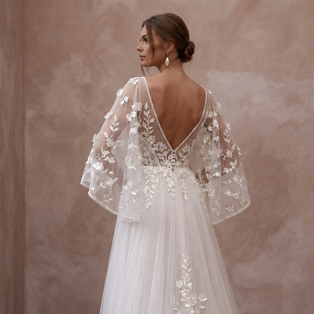 Flutter Sleeve Tulle Wedding Dress for a Garden Ceremony - Apparel & Accessories > Clothing > Wedding & Bridal Party Dresses > Wedding Dresses - Mignonette Bridal