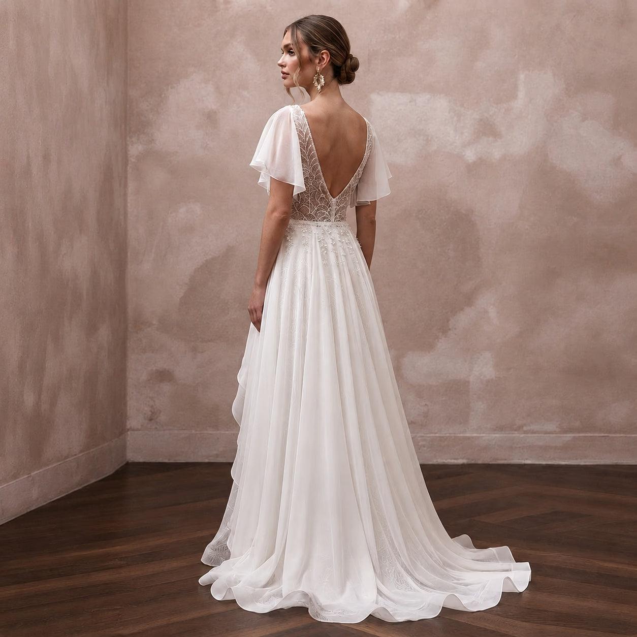 Flutter Sleeve Wedding Dresses with Lightweight Chiffon Secondary image