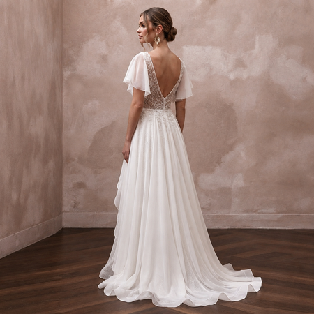 Flutter Sleeve Wedding Dresses with Lightweight Chiffon
