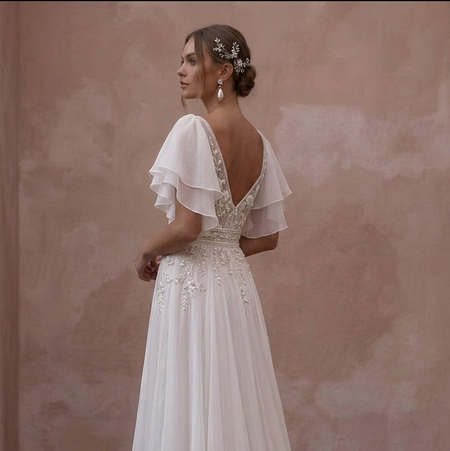 Flutter Sleeve Wedding Dresses with Soft Chiffon Layers
