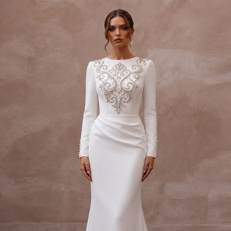 Formal Crepe Wedding Dress for an Evening Wedding