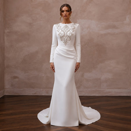 Formal Crepe Wedding Dress for an Evening Wedding