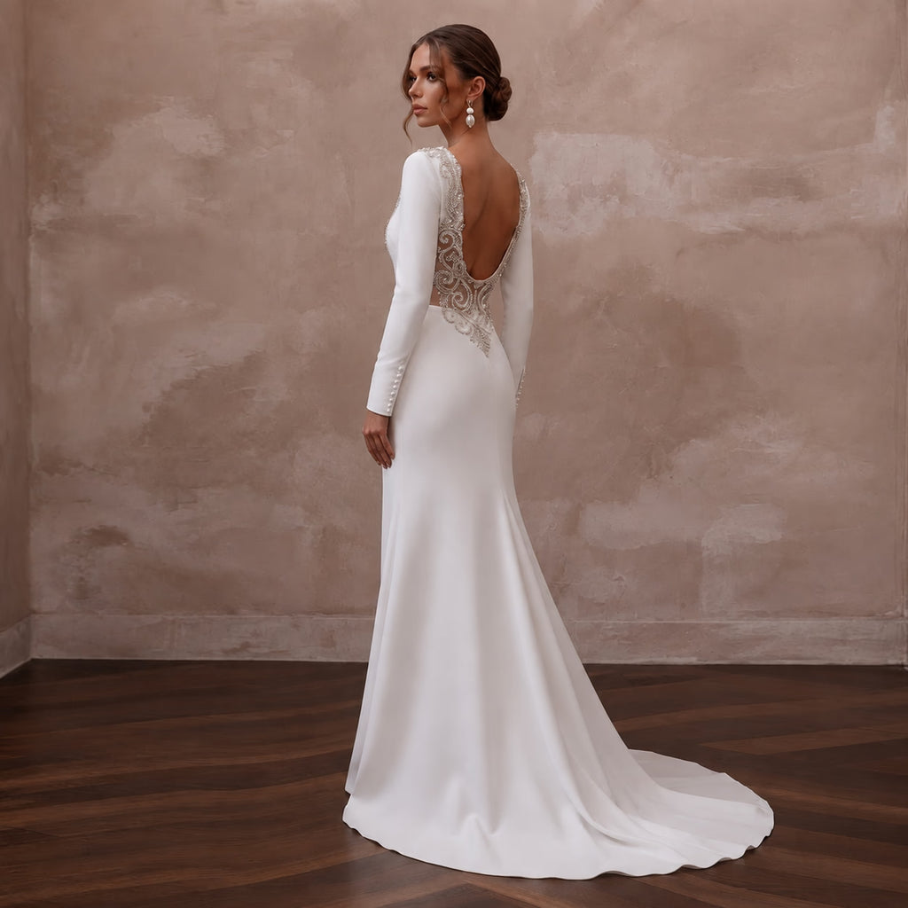 Formal Crepe Wedding Dress for an Evening Wedding