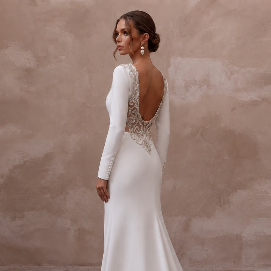 Formal Crepe Wedding Dress for an Evening Wedding