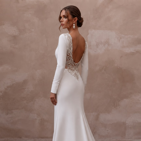 Formal Crepe Wedding Dress for an Evening Wedding
