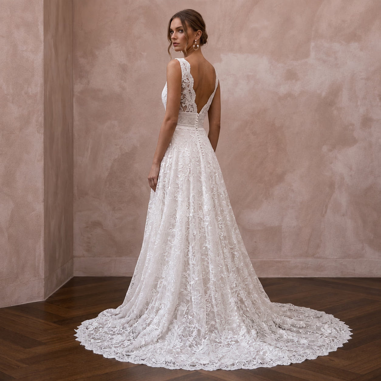 Formal Lace Wedding Dress with Chapel Train for a Ballroom Ceremony Secondary image