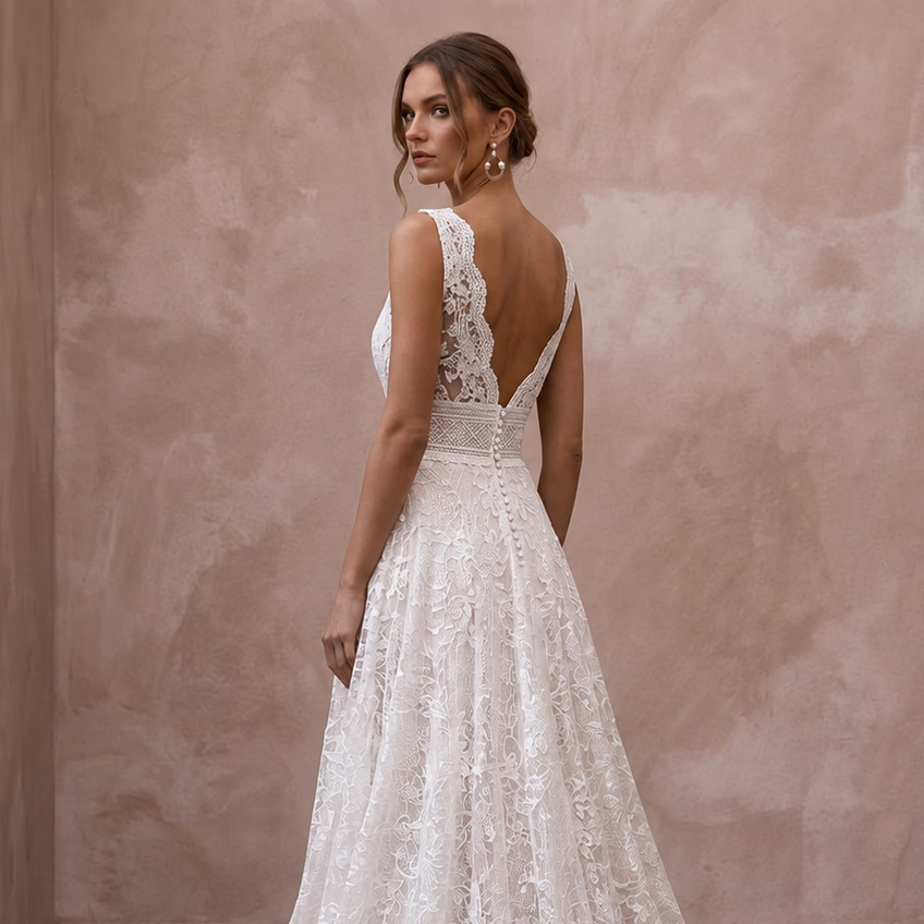 Formal Lace Wedding Dress with Chapel Train for a Ballroom Ceremony
