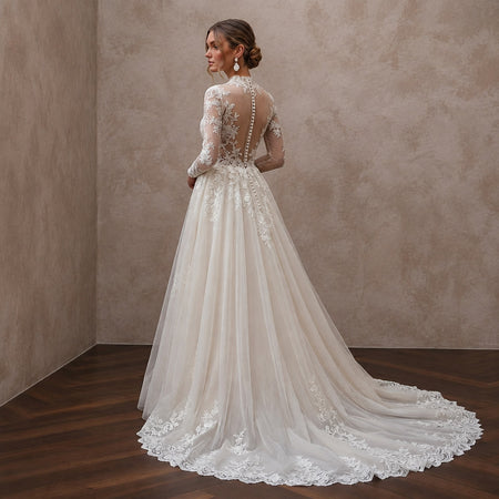 Formal Tulle Wedding Gown with Chapel Train for a Church Ceremony