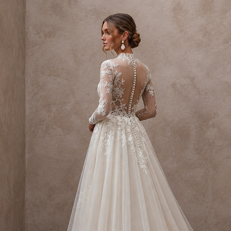 Formal Tulle Wedding Gown with Chapel Train for a Church Ceremony