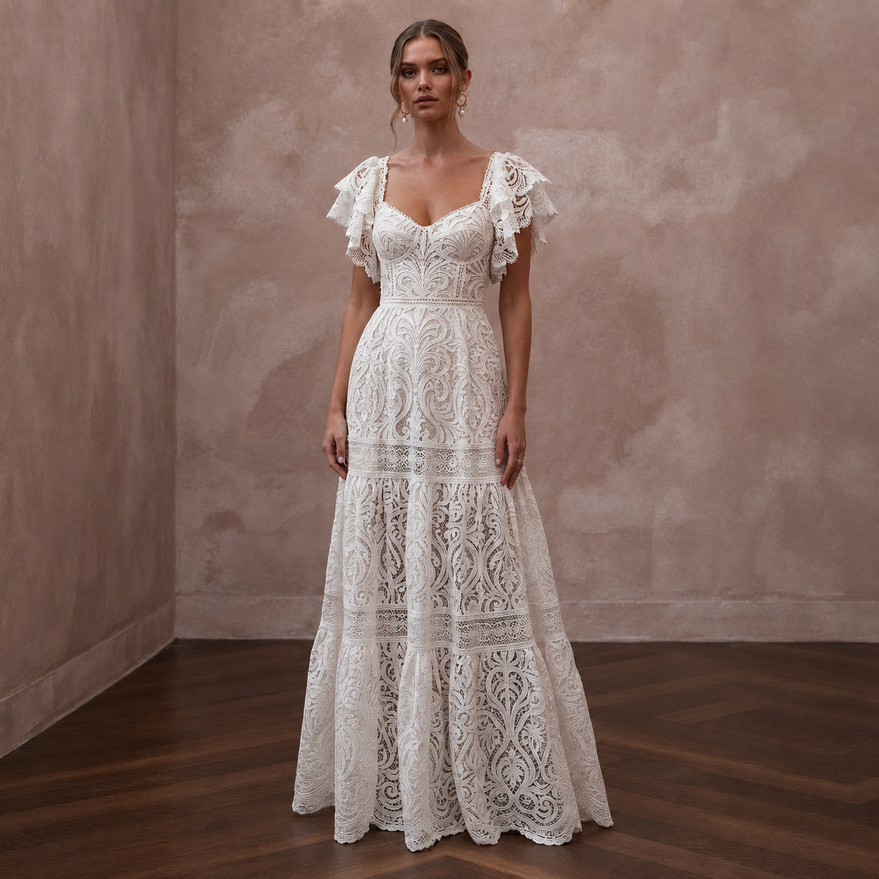 Free-Spirited White Cotton Lace Maxi Dress for Rehearsal Main image