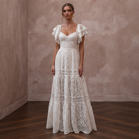 Free-Spirited White Cotton Lace Maxi Dress for Rehearsal