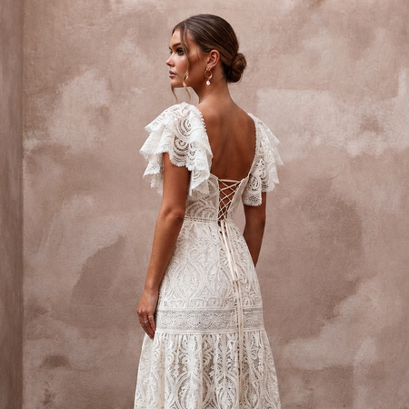 Free-Spirited White Cotton Lace Maxi Dress for Rehearsal