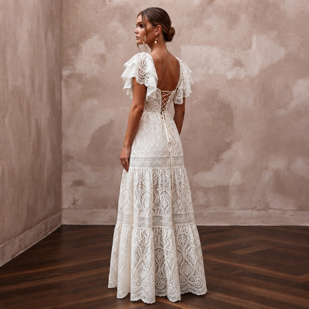 Free-Spirited White Cotton Lace Maxi Dress for Rehearsal