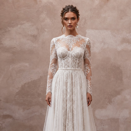 French Chantilly Lace Wedding Dresses with Vintage Beauty - Apparel & Accessories > Clothing > Wedding & Bridal Party Dresses > Wedding Dresses - Mignonette