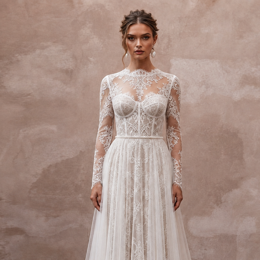 French Chantilly Lace Wedding Dresses with Vintage Beauty