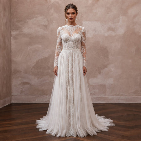 French Chantilly Lace Wedding Dresses with Vintage Beauty - Apparel & Accessories > Clothing > Wedding & Bridal Party Dresses > Wedding Dresses - Mignonette