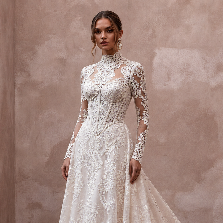 French Corded Lace Wedding Dresses with Timeless Charm