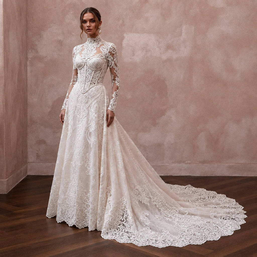 French Corded Lace Wedding Dresses with Timeless Charm - Apparel & Accessories > Clothing > Wedding & Bridal Party Dresses > Wedding Dresses - Mignonette Bridal