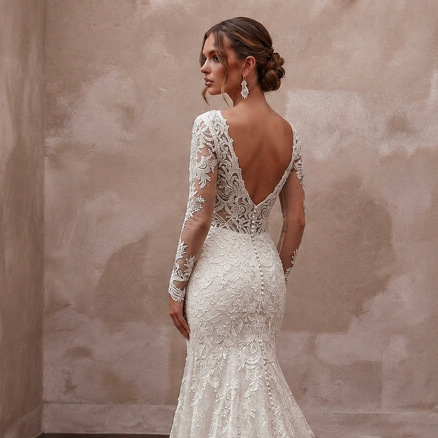 French Lace Mermaid Wedding Dresses with Elegant Trains