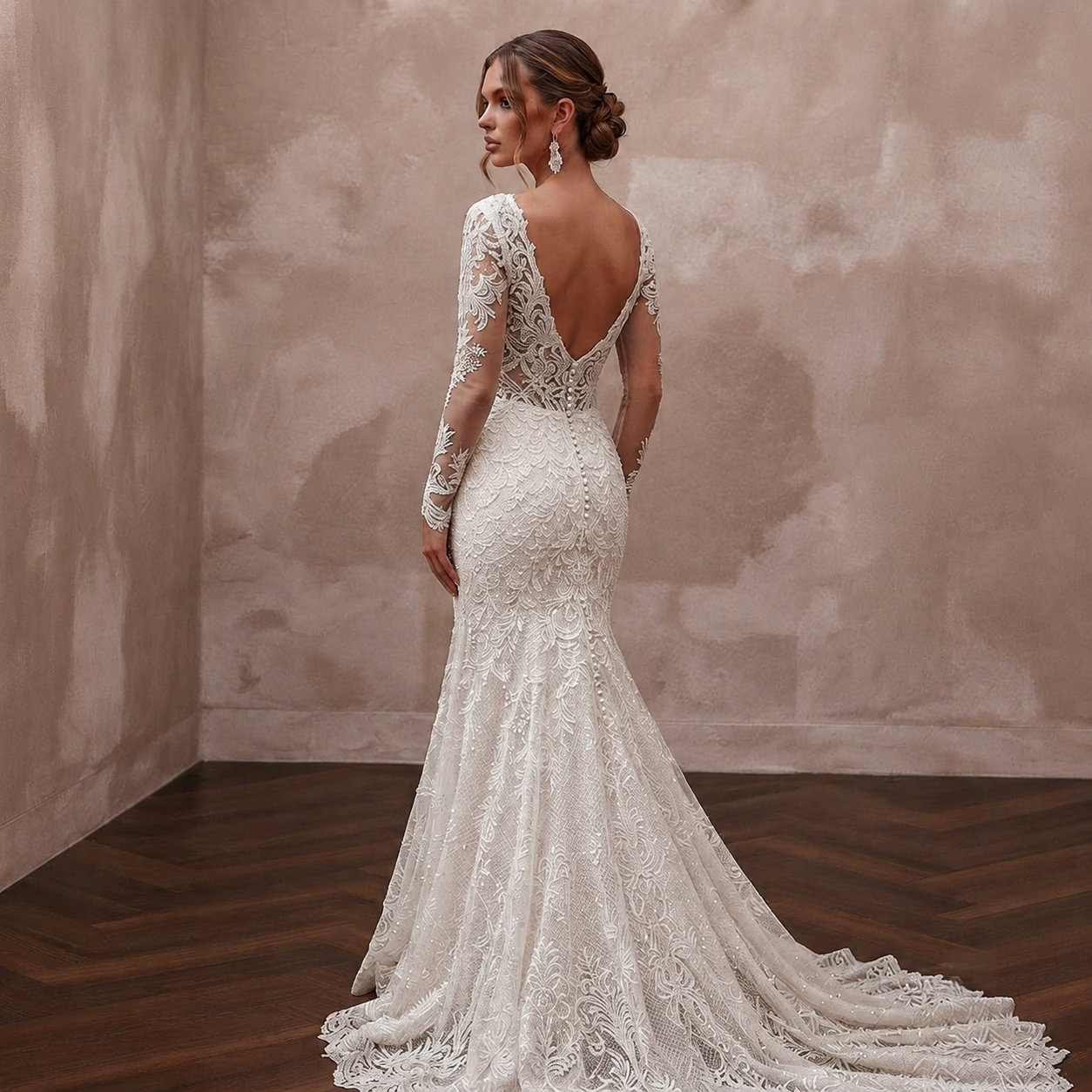 French Lace Mermaid Wedding Dresses with Elegant Trains Secondary image