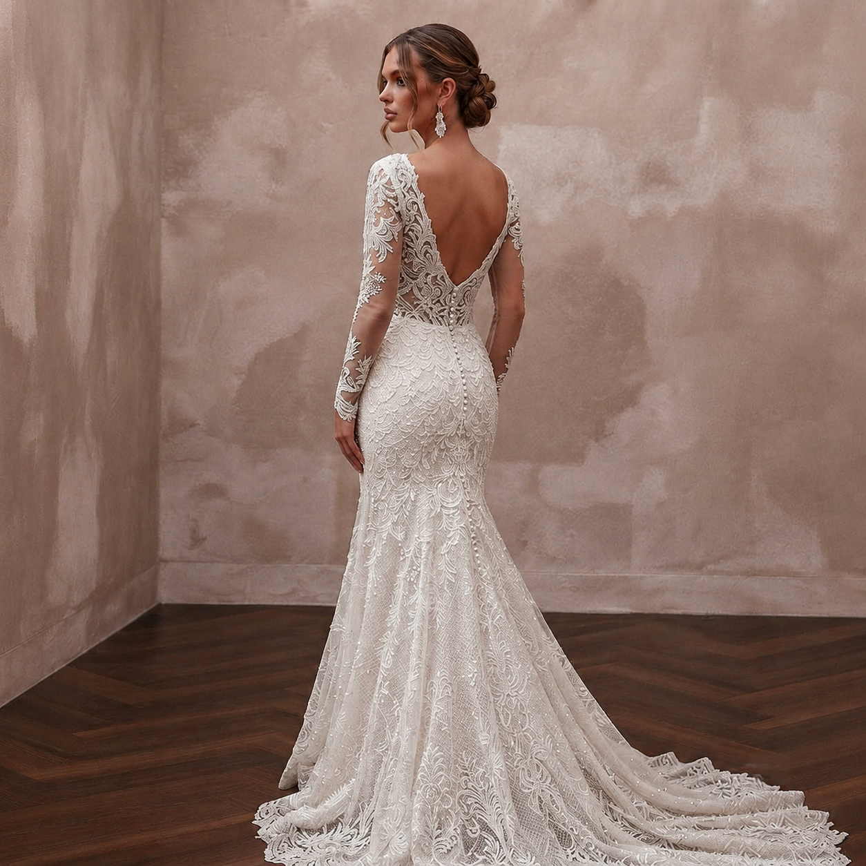 French Lace Mermaid Wedding Dresses with Elegant Trains Secondary image