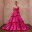 Fuchsia Pink Taffeta Voluminous Tiered Skirt Strapless Gala Gown