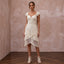 Fun Off-White Fringe Macrame Bridal Mini Dress for Tropical After-Party