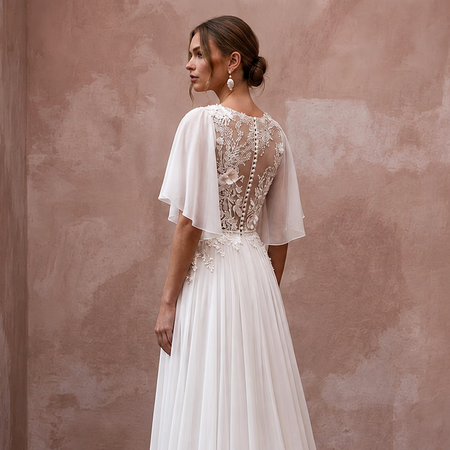 Garden Lace Bridal Dress with Flutter Sleeves for Spring