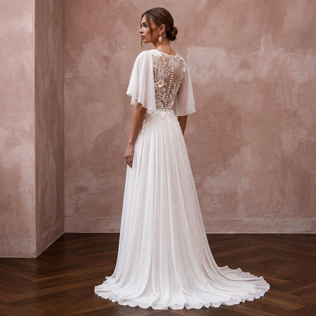 Garden Lace Bridal Dress with Flutter Sleeves for Spring