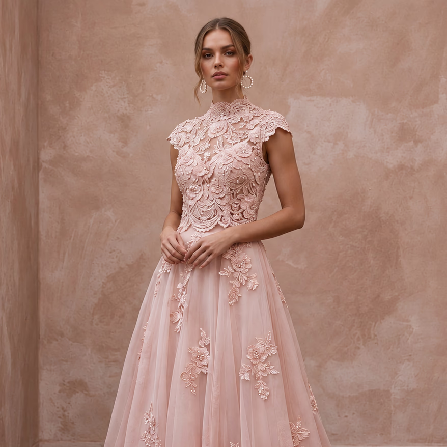 Garden Party Blush Floral Lace Bridal Top & Organza Skirt Set