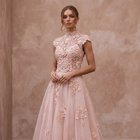Garden Party Blush Floral Lace Bridal Top & Organza Skirt Set