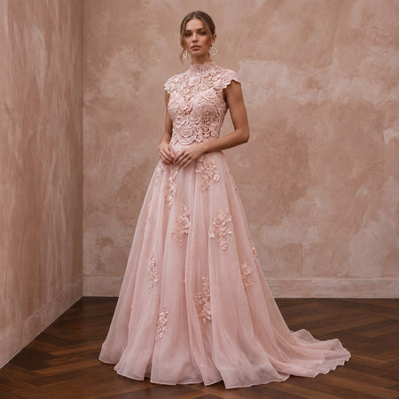 Garden Party Blush Floral Lace Bridal Top & Organza Skirt Set
