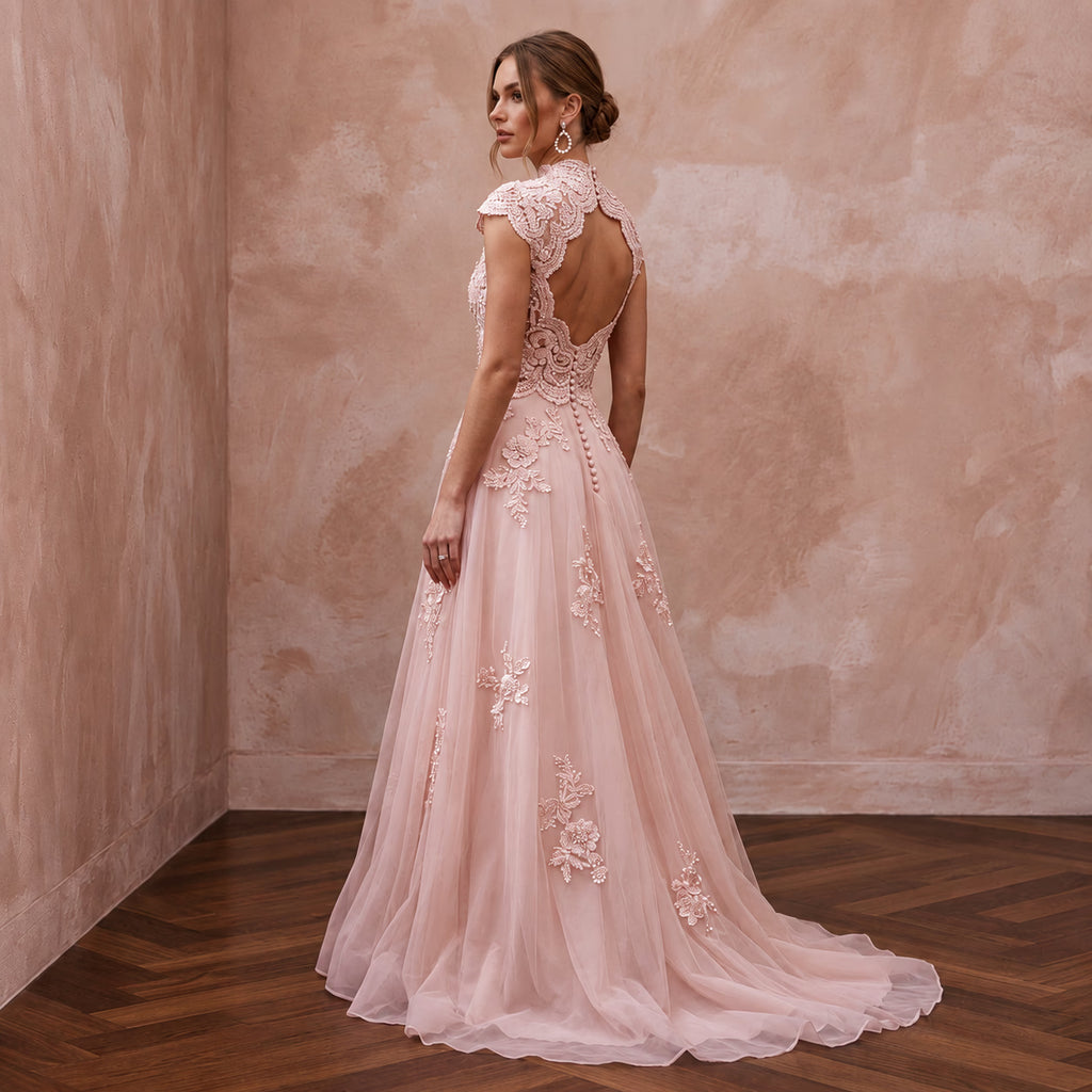 Garden Party Blush Floral Lace Bridal Top & Organza Skirt Set