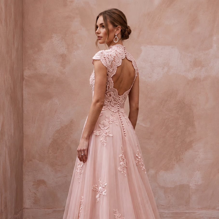 Garden Party Blush Floral Lace Bridal Top & Organza Skirt Set