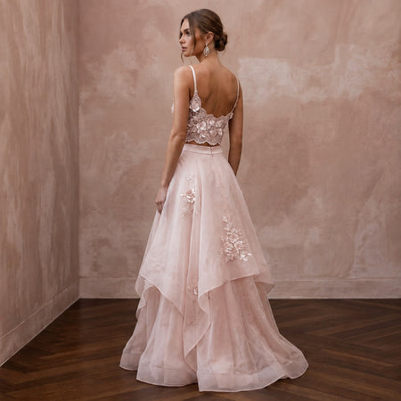 Garden Party Blush Floral Lace Top & Organza Skirt Set - Apparel & Accessories > Clothing > Wedding & Bridal Party Dresses > Wedding Dresses - Mignonette Bridal