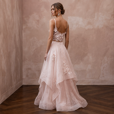 Garden Party Blush Floral Lace Top & Organza Skirt Set
