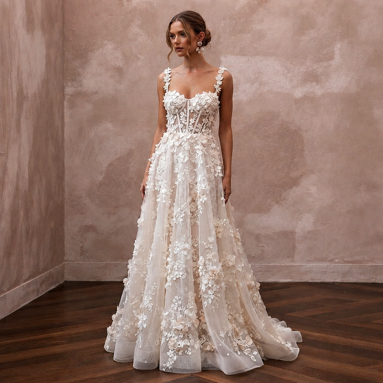 Garden Wedding Dresses with 3D Floral Appliqués Main image