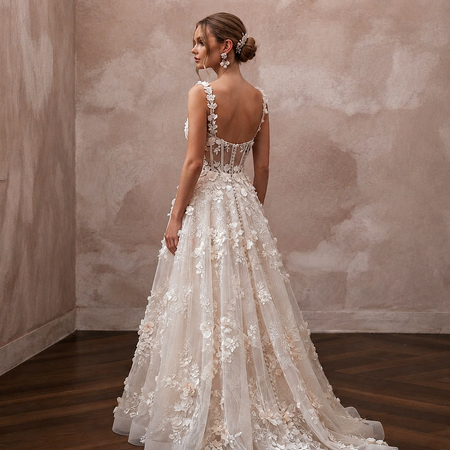 Garden Wedding Dresses with 3D Floral Appliqués