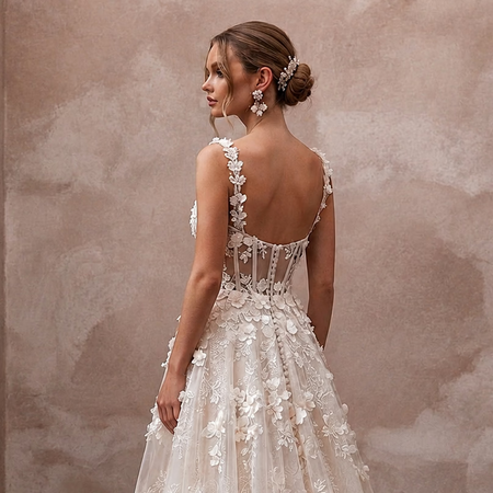 Garden Wedding Dresses with 3D Floral Appliqués - Apparel & Accessories > Clothing > Wedding & Bridal Party Dresses > Wedding Dresses - Mignonette
