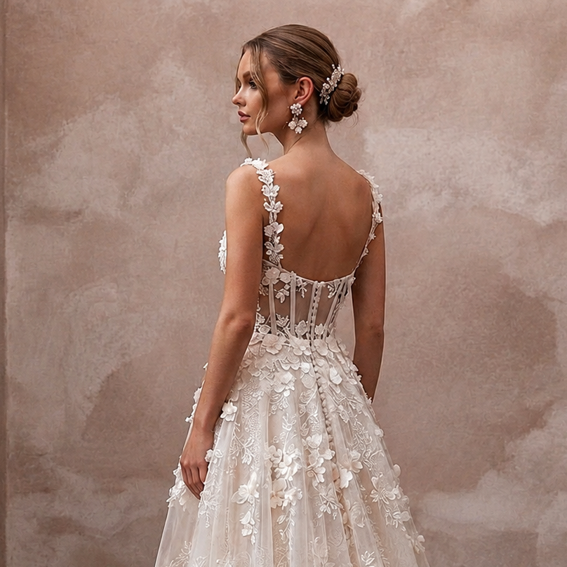 Garden Wedding Dresses with 3D Floral Appliqués