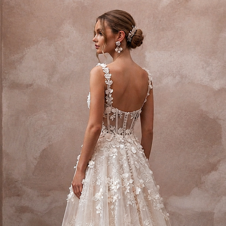 Garden Wedding Dresses with 3D Floral Appliqués