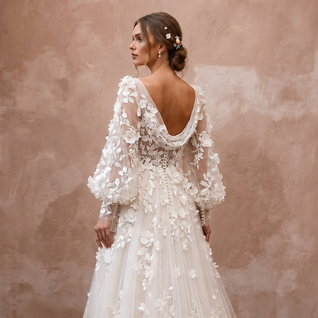 Garden Wedding Dresses with 3D Floral Embroidery