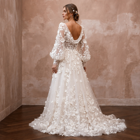 Garden Wedding Dresses with 3D Floral Embroidery