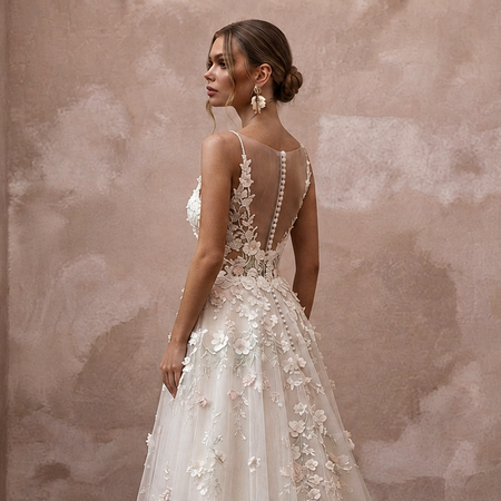 Garden Wedding Dresses with 3D Floral Lace Appliqués