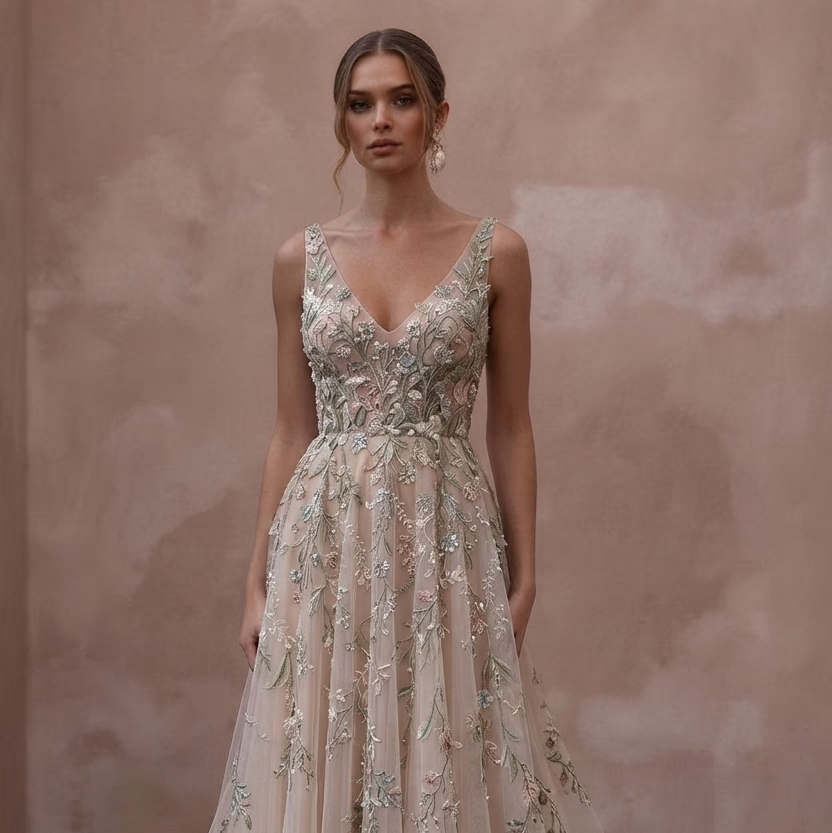 Garden Wedding Dresses with Botanical Embroidery - Apparel & Accessories > Clothing > Wedding & Bridal Party Dresses > Wedding Dresses - Mignonette