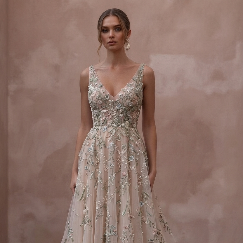 Garden Wedding Dresses with Botanical Embroidery