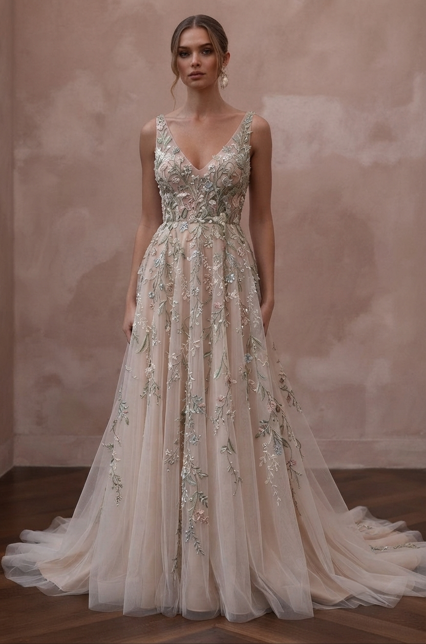 Garden Wedding Dresses with Botanical Embroidery Main image