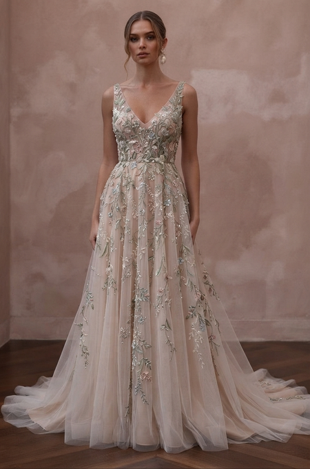 Garden Wedding Dresses with Botanical Embroidery