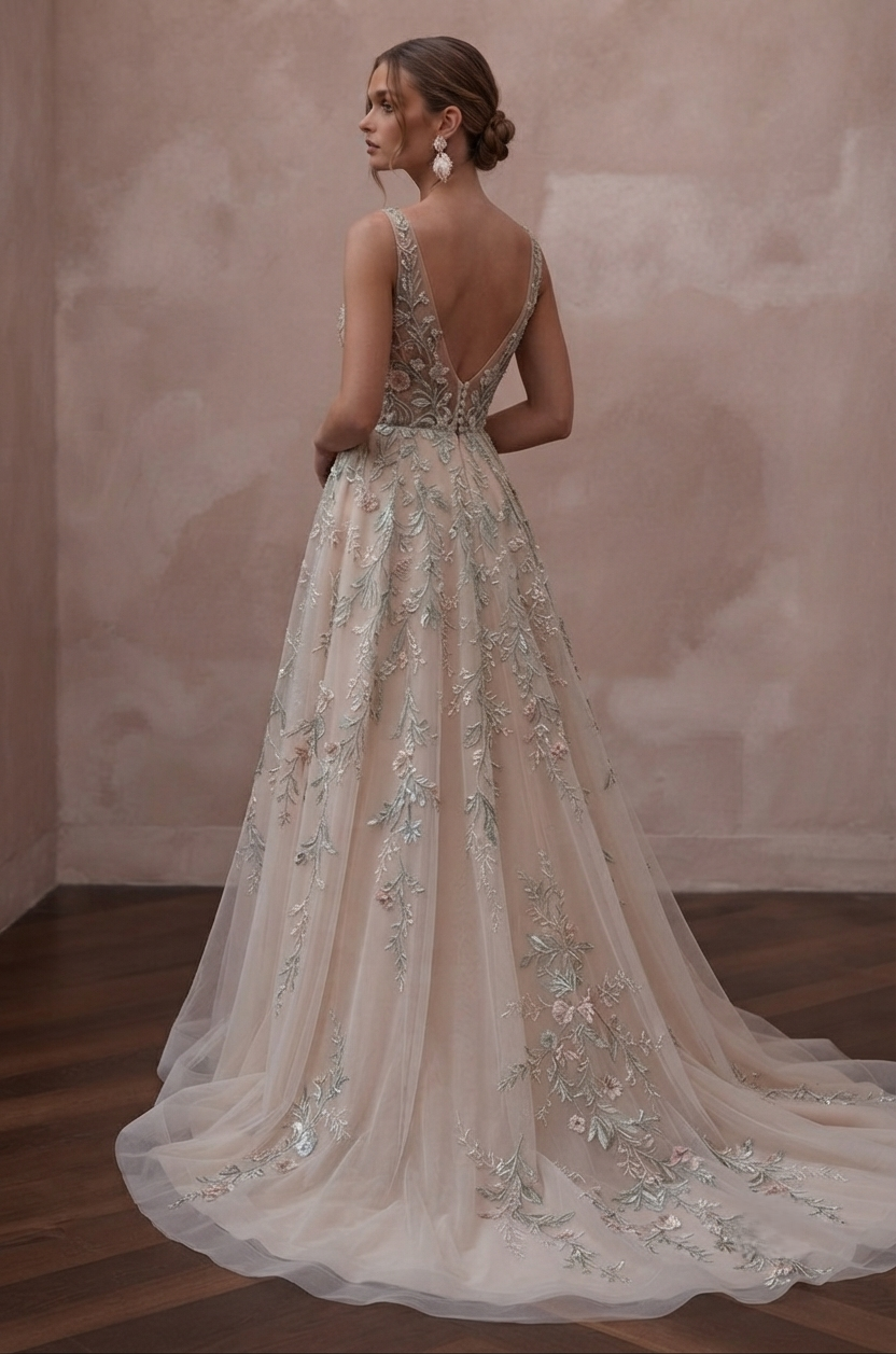 Garden Wedding Dresses with Botanical Embroidery